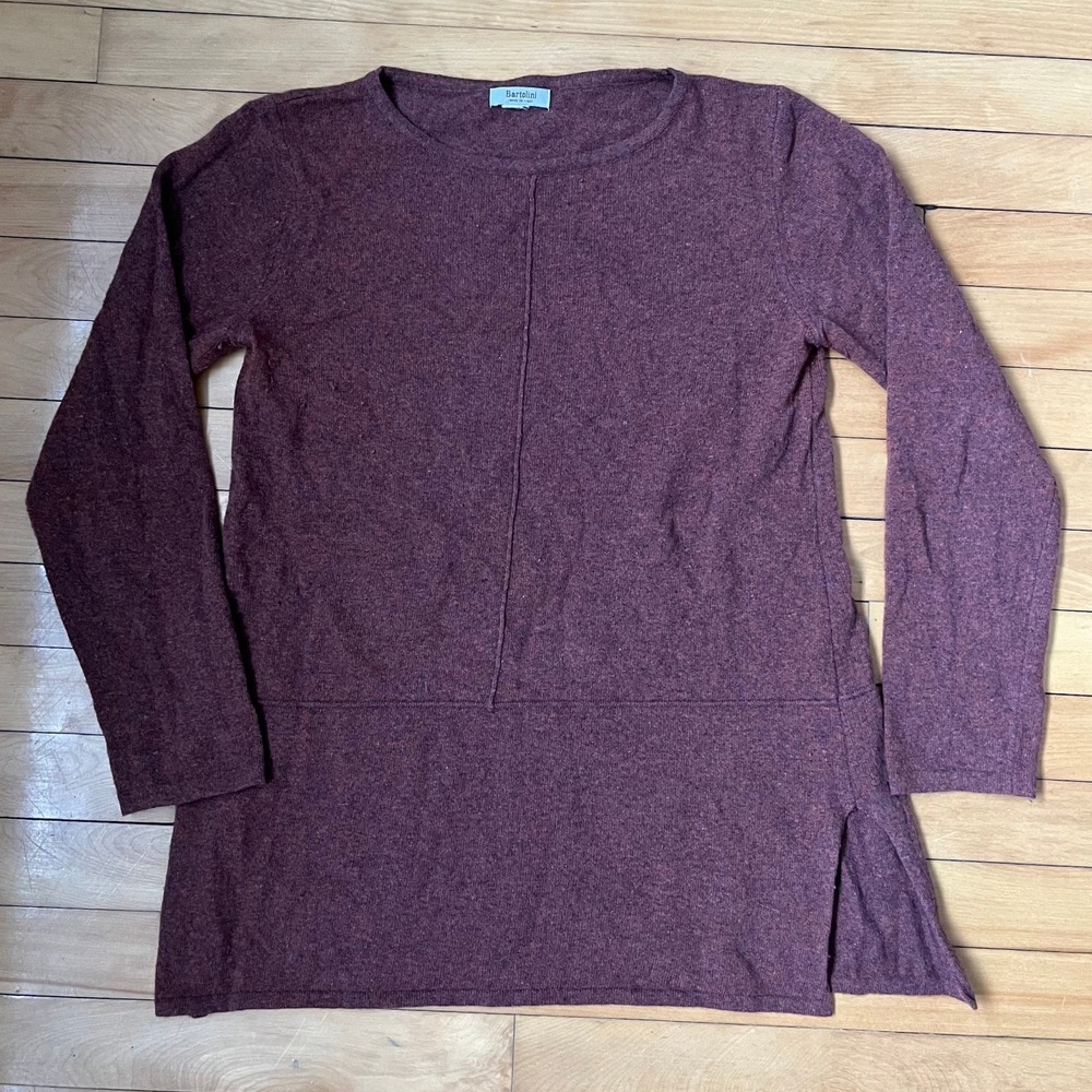 Bartolini Made in Italy Burgundy Plum Knit Tunic Sweater Side Slits Womens M
